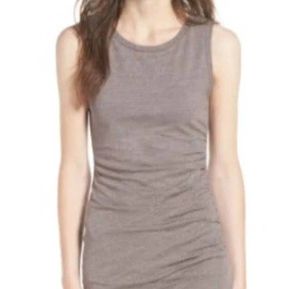 Ruched Bodycon Sleeveless Dress in Tan